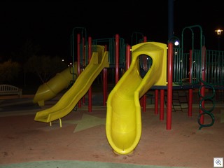 All playground equipment is plastic, and checked routinely for  saftey