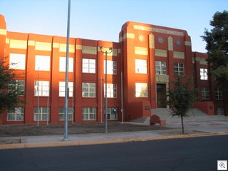 Las Vegas High School repainted with the original rust color from when it was built in 1929