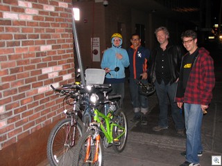 Francine Gordon, Ernie Hemmings, Steve Spann and Wes Isbut on their bicycle tour of the Fremont East Entertainment District