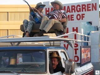 Jack LeVine, the author of VeryVintageVegas drove the truck for Dr. Lonnie Hammargren who was seated on top with Mary Joy Alderman