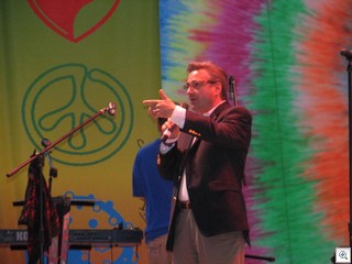 Jeff Victor, the President of Fremont Street Experience, welcomes the crowd to Mayor Oscar Goodman's 70th Birthday Party