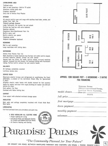 Paradise Palms Plan 1 - original 1963 brochure and floor plans 